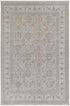 7' X 10' Silver Taupe and Blue Oriental Power Loom Worn Faded Area Rug With Fringe
